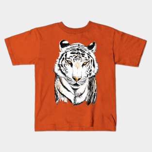 White Tiger Guardian in ink and gold Kids T-Shirt